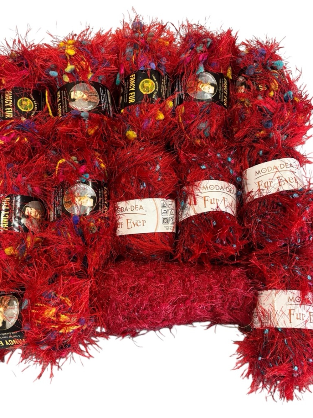 Moda Dea Fur Ever Eyelash Yarn - Vibrant Red with Multicolor Flecks